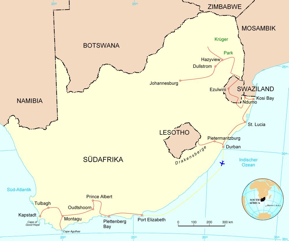 Karte Reise 2003 Südafrika